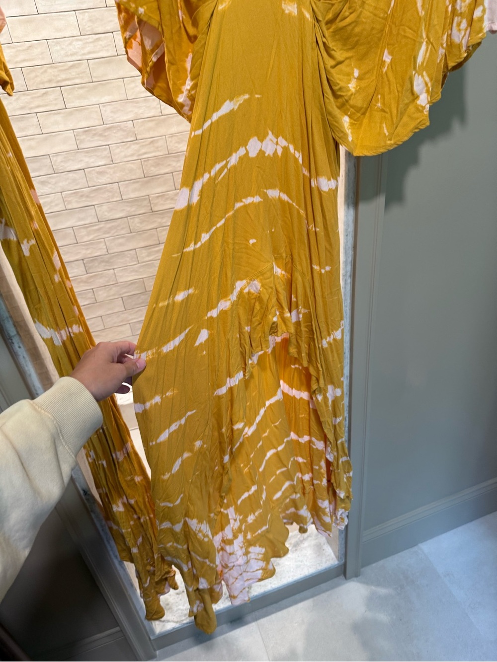 Young Fabulous & Broke Mustard Yellow White Tie-Dye Maxi Dress
